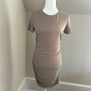 RD Style Taupe Ruched Short Sleeve Mini Dress